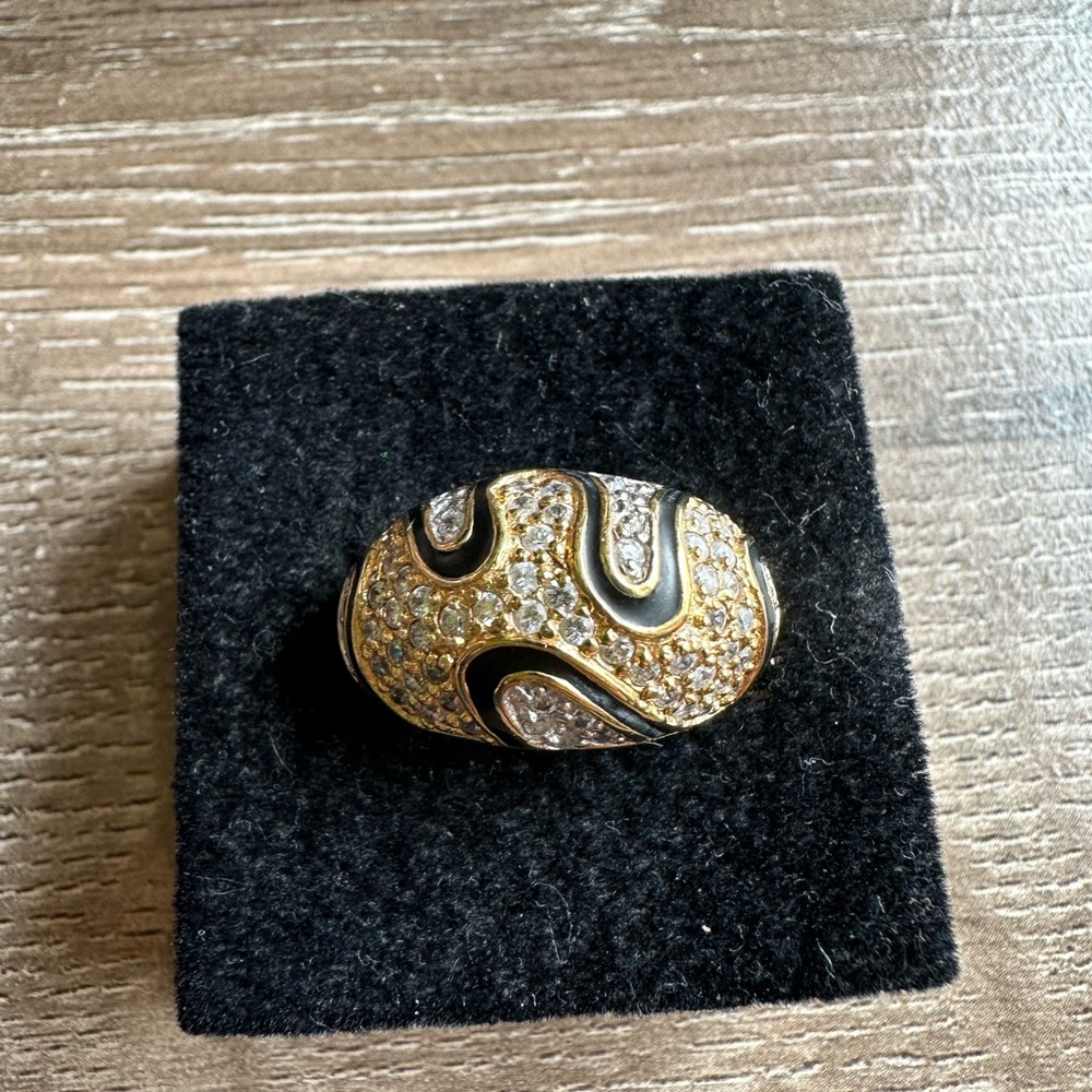 J&T Pave CZ Gold Vermeil Sterling Silver Dome Enamel Ring Stamped 925 size 7